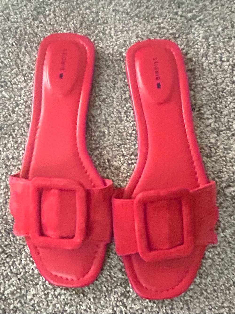 Birdies Red Slide Mules with Buckle Accent
